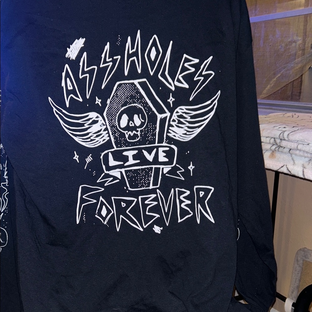 BNWOT ALF Black Graphic Long Sleeve Tee with Bold White Design